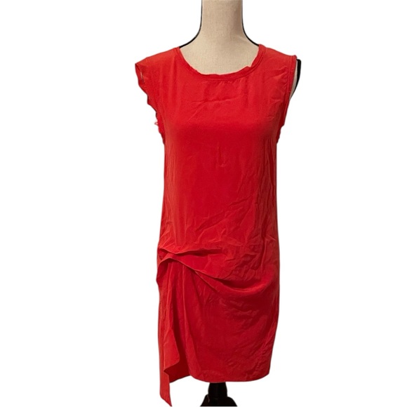 Haute Hippie Gathered Silk Muscle Dress in Paprika Red Sexy Asymmetrical XS EUC - Picture 1 of 10